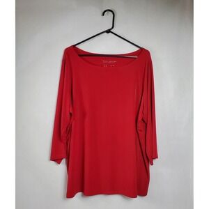 Susan Graver Modern Essentials Red Boat Neck 3/4 Sleeve Top Women's 2X